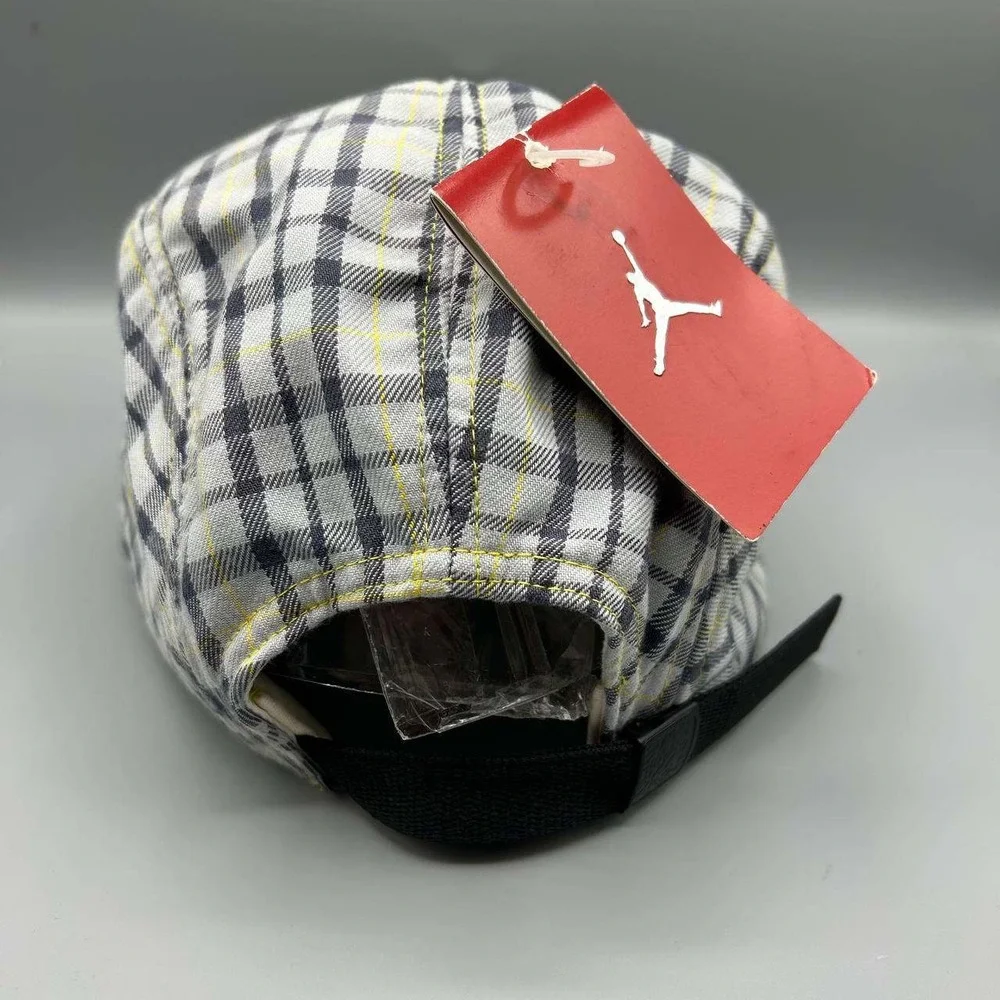 Air Jordan 5 Panel Hat Men Black Yellow Plaid Jumpman Strap Back Cap New‎